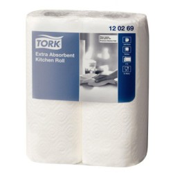 Lot de 2 rouleaux d'essuie-tout ménager gaufrés blanc 2 plis extra absorbant TORK