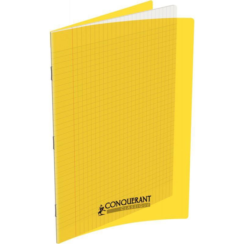 Cahier 48 pages seyès 90 g, couverture polypropylène jaune, format 21 x 29,7 cm CONQUERANT