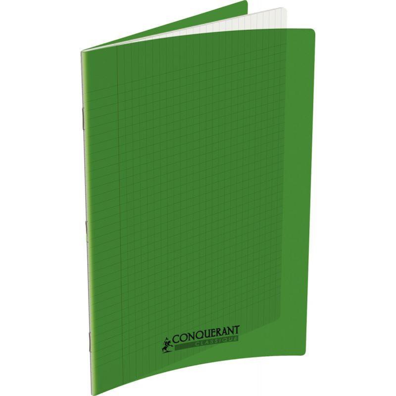 Cahier 96 pages seyès 90 g, couverture polypropylène vert, format 24 x 32 cm CONQUERANT