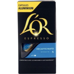 Boîte de 10 capsules de café L'OR Espresso DECAFEINATO