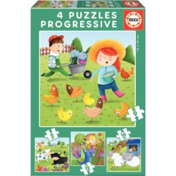 Boîte de 4 puzzles progressifs Les animaux de la ferme