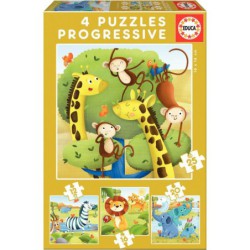 Boîte de 4 puzzles progressifs Les animaux de la savane