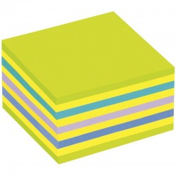 Cube de 450 feuilles de notes post-it repositionnables néon bleu vert violet et jaune