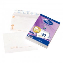 Paquet de 50 enveloppes blanches précasées C6 114 x 162 mm 80 g avec bande adhésive