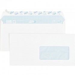 Boîte de 70 enveloppes blanches DL 110 x 220 mm 80 g fenêtre 45 x 100 avec bande adhésive