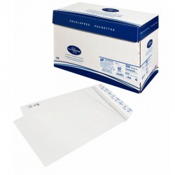 Paquet de 50 pochettes vélin blanc 229 x 324 mm 90 g fenêtre 50 x 110 mm avec bande adhésive