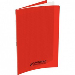 Cahier 48 pages seyès 90 g, couverture polypropylène rouge, format 21 x 29,7 cm CONQUERANT
