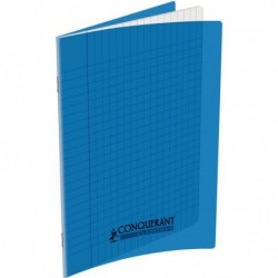 Cahier 48 pages seyès 90 g, couverture polypropylène bleu, format 17 x 22 cm CONQUERANT