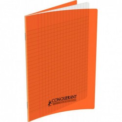 Cahier 60 pages seyès 90 g, couverture polypropylène orange, format 17 x 22 cm  CONQUERANT