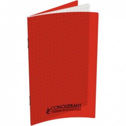 Carnet piqûre 96 pages 5x5 90 g, format 9 x 14 cm, polypropylène rouge CONQUERANT