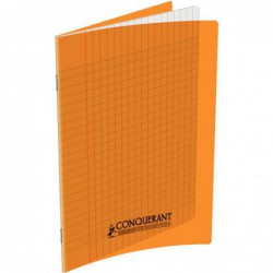 Cahier 48 pages seyès 90 g, couverture polypropylène orange, format 17 x 22 cm  CONQUERANT