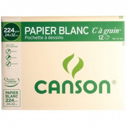 Pochette 12 feuilles de papier à dessin blanc "C" à grain 24 x 32 cm 224 g CANSON