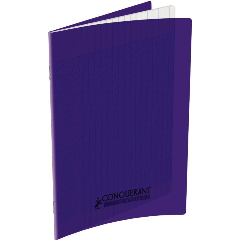 Cahier 96 pages seyès 90 g, couverture polypropylène violet, format 17 x 22 cm CONQUERANT