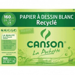 Pochette 10 feuilles de papier à dessin blanc recyclé 24 x 32 cm 160 g CANSON