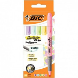 Pochette de 5 surligneurs BIC Highlighter grip coloris pastels
