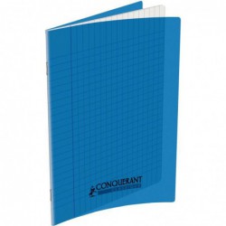 Cahier 32 pages seyès 90 g, couverture polypropylène bleu, format 17 x 22 cm  CONQUERANT