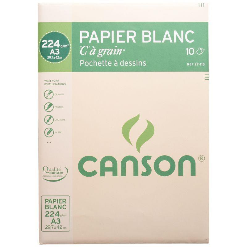 Pochette 12 feuilles de papier à dessin blanc C à grain 21 x 29