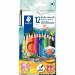 Étui de 12 crayons de couleur aquarellables STAEDTLER Noris aquarell 144 10 + 1 pinceau