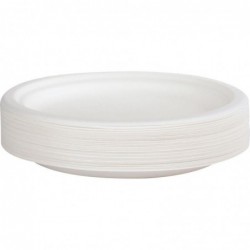 Paquet de 50 assiettes plates en fibre de canne diamètre 22 cm