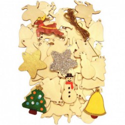 Lot de 54 petites décorations de Noël assorties en bois à décorer