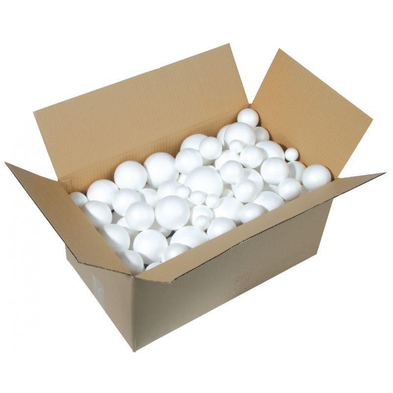 Carton de 100 boules polystyrène blanches, diamètres assortis, à décorer