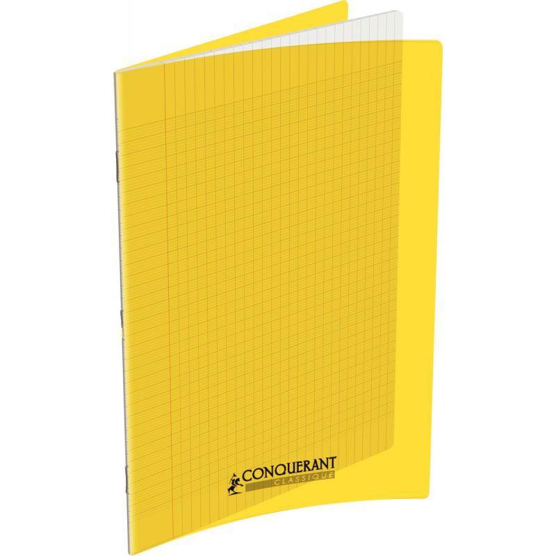 Cahier 96 pages seyès 90 g, couverture polypropylène jaune, format 24 x 32 cm CONQUERANT