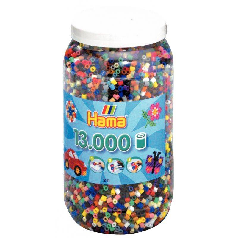 Pot de 13 000 perles Hama à repasser taille midi assorties