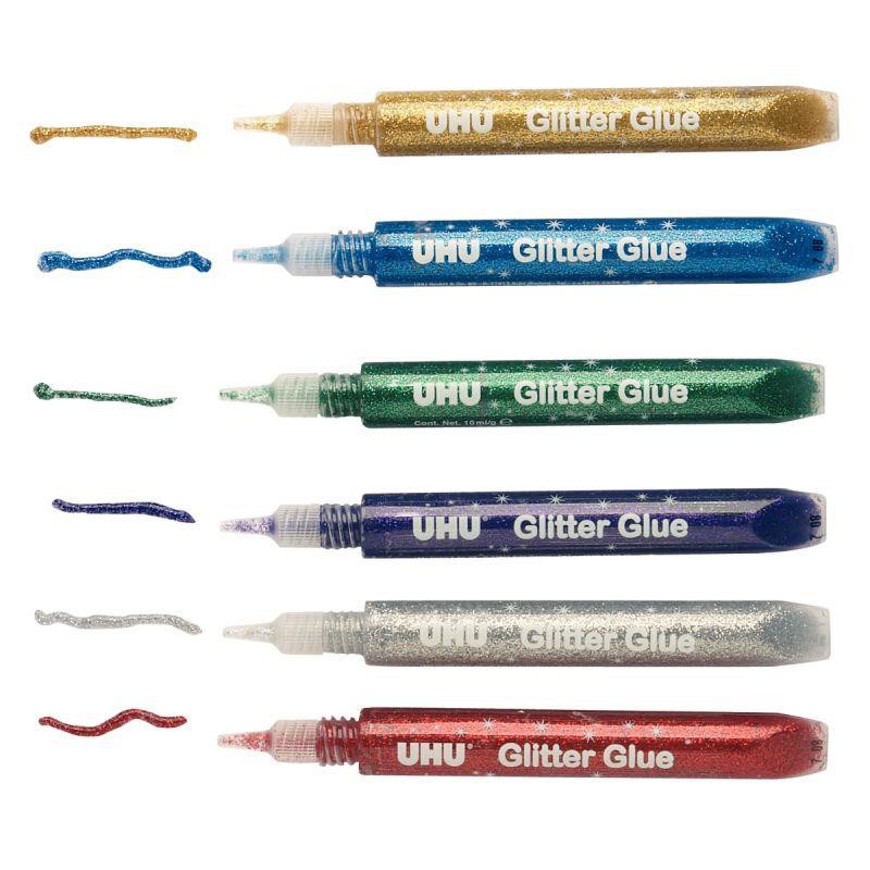 Blister 6 tubes assorties de 10 ml de Glitter Glue UHU