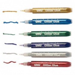Blister 6 tubes assorties de 10 ml de Glitter Glue UHU