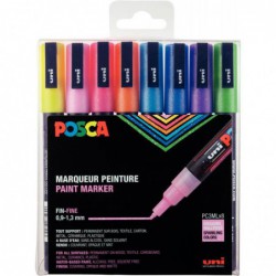 Pochette de 8 marqueurs pointe fine conique PC-3M POSCA couleurs pailletées