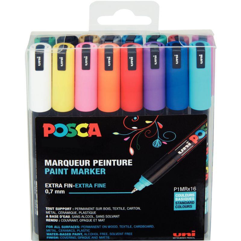 Pochette 16 marqueurs pointe extra fine PC-1 M POSCA couleurs assorties