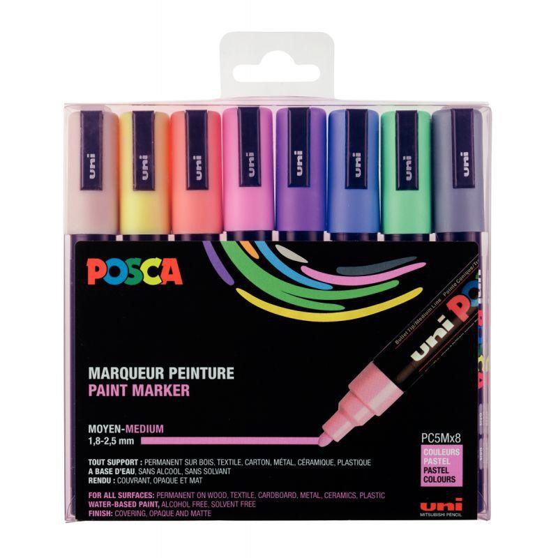 Pochette de 8 marqueurs pointe moyenne conique PC-5M POSCA couleurs pastels
