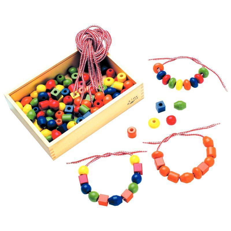 Boîte de 130 grosses perles en bois couleurs vives assorties