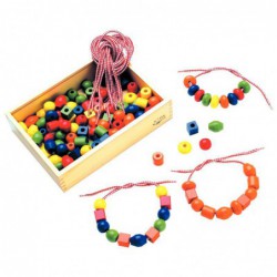 Boîte de 130 grosses perles en bois couleurs vives assorties