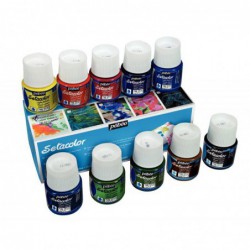 Boîte de 10 flacons de 45 ml de peinture pour tissus clairs PEBEO SETACOLOR couleurs assorties