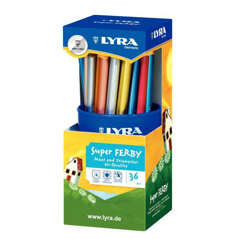 Pot de 36 crayons de couleur triangulaires LYRA Super Ferby coloris métalliques