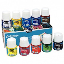 Boîte de 10 flacons de 45 ml de peinture opaque PEBEO SETACOLOR couleurs assorties