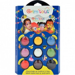 Palette de maquillage à l'eau GRIM'TOUT Carnaval 9 couleurs assortis