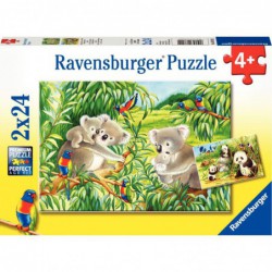 Lot de 2 puzzles en carton 2 x 24 pièces "Koalas et pandas"