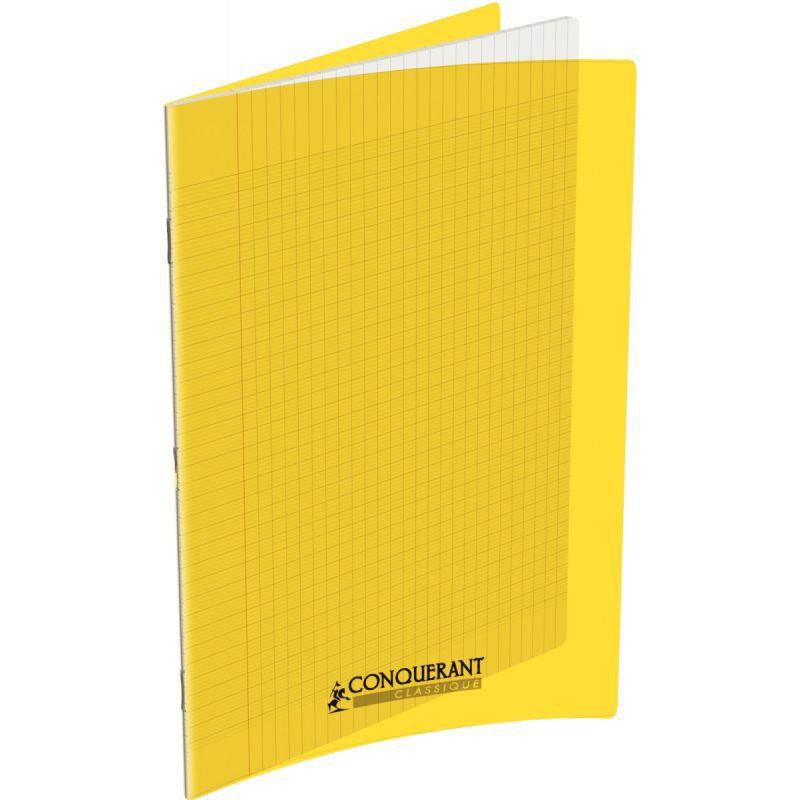 Cahier 140 pages seyès 90 g, couverture polypropylène jaune, format 24 x 32 cm CONQUERANT