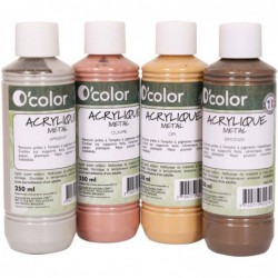 Lot de 4 flacons de 250 ml de peinture acrylique O'COLOR couleurs métallisées