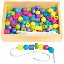 Boîte de 130 grosses perles en bois couleurs pastels assorties