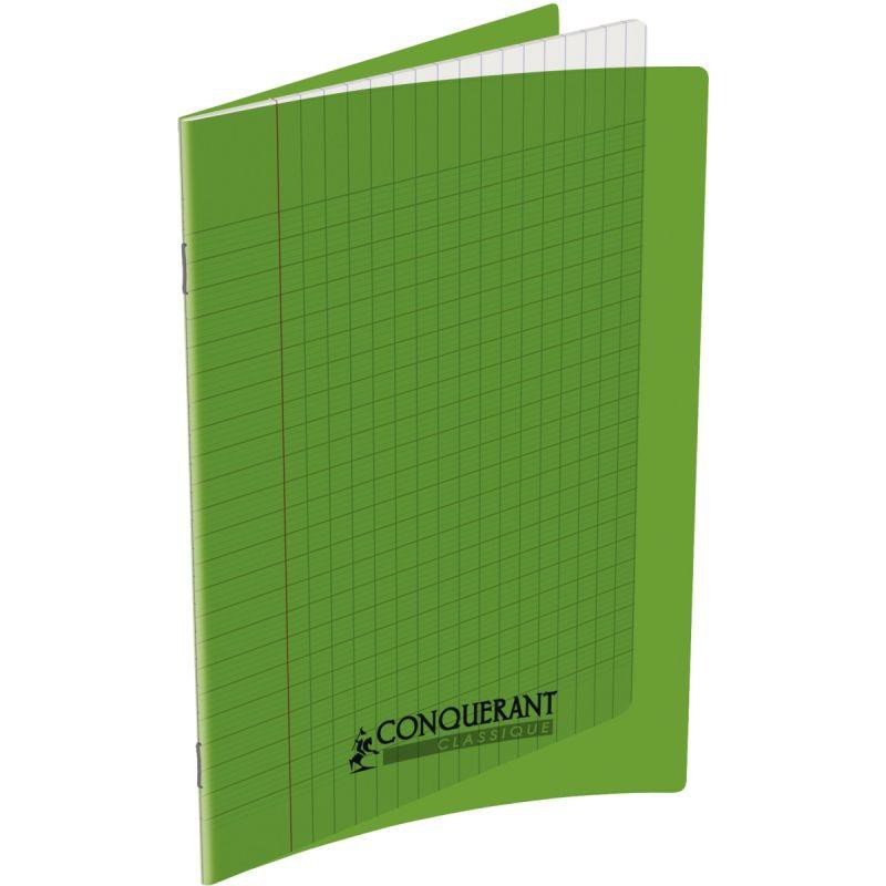 Cahier 48 pages seyès 90 g, couverture polypropylène vert, format 17 x 22 cm CONQUERANT