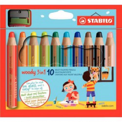 Étui de 10 crayons de couleur STABILO woody 3in1 + 1 taille-crayons