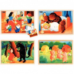 Lot de 4 puzzles en bois 4 x 9 ou 12 pièces "Les contes n°2" NATHAN