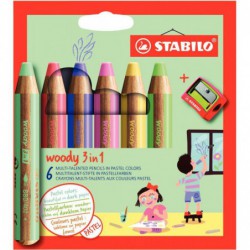 Étui de 6 crayons de couleur pastels STABILO woody 3in1 + 1 taille-crayons