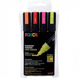 Set de 4 marqueurs pointe moyenne conique PC-5M POSCA couleurs fluo assorties