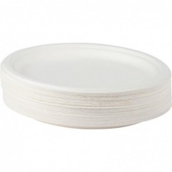 Paquet de 50 assiettes plates en fibre de canne diamètre 26 cm
