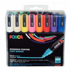 Pochette de 16 marqueurs pointe moyenne conique PC-5M POSCA couleurs assorties