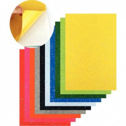 Paquet de 10 coupons de feutrine adhésive 20 x 30 cm coloris assortis pailletés